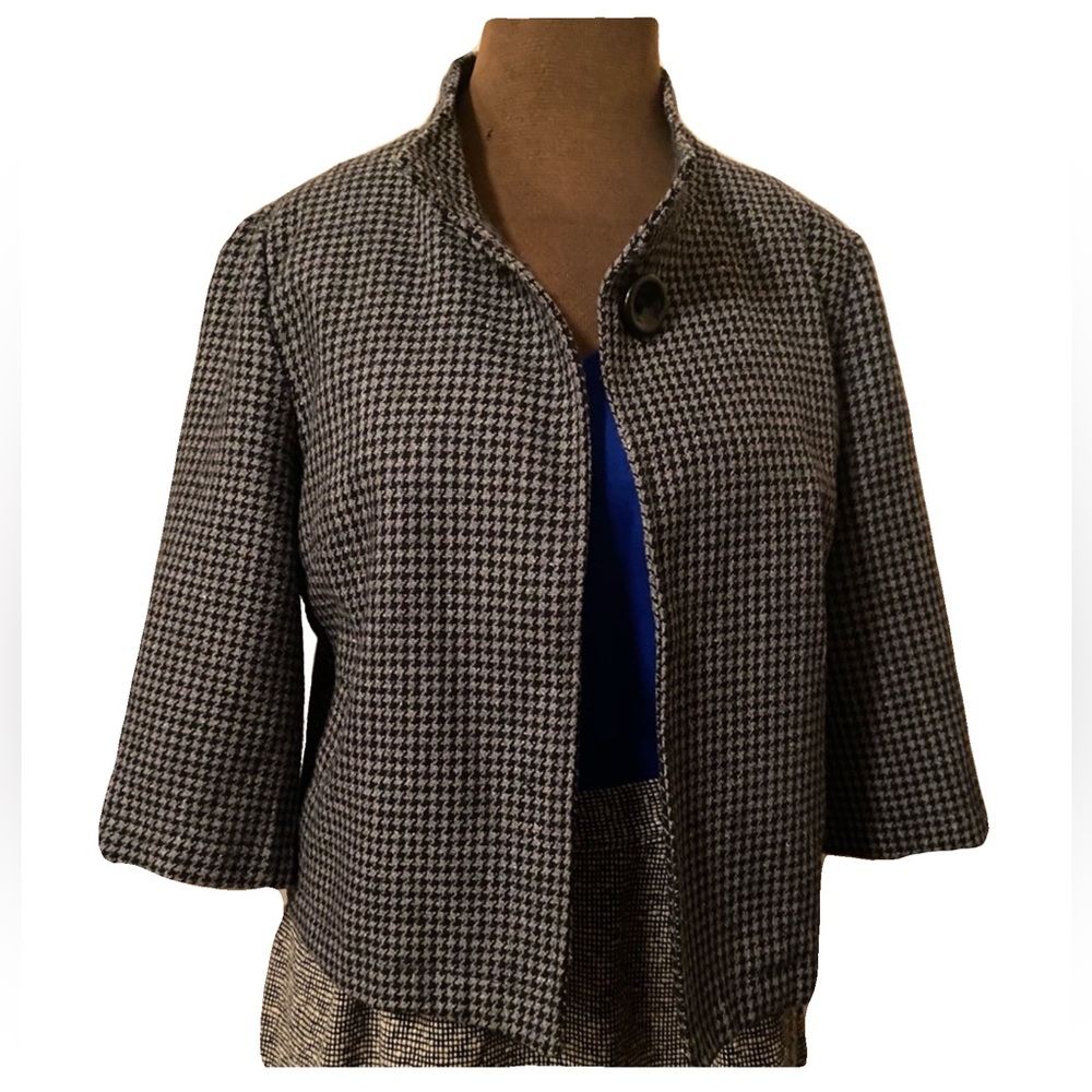 Black and Gray Houndstooth 3/4 Sleeve Jacket